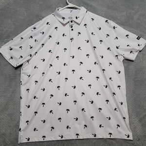 Kaipar Polo Shirt Mens 3XL White Palm Tree Print Golf Casual Performance